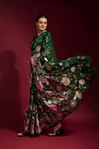 Georgette floral sequence work saree
