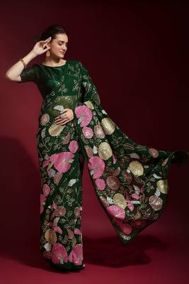 Georgette floral sequence work saree 3