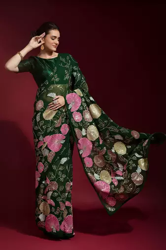Georgette floral sequence work saree