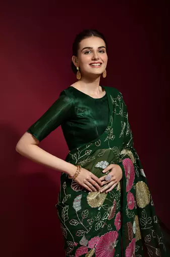 Georgette floral sequence work saree
