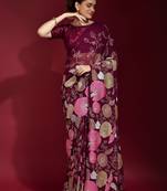 Georgette floral sequence work saree