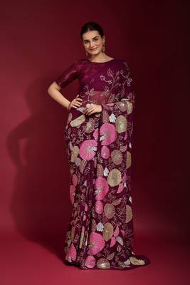 Georgette floral sequence work saree 2