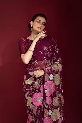Georgette floral sequence work saree 3