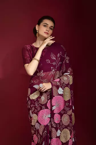 Georgette floral sequence work saree
