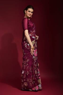 Georgette floral sequence work saree 4