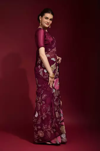 Georgette floral sequence work saree