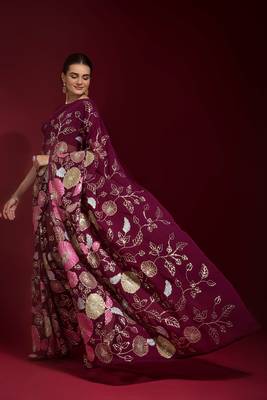 Georgette floral sequence work saree 5