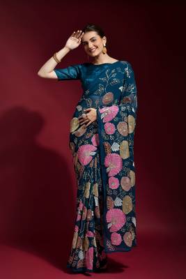 Georgette floral sequence work saree 1