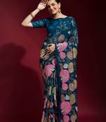 Georgette floral sequence work saree