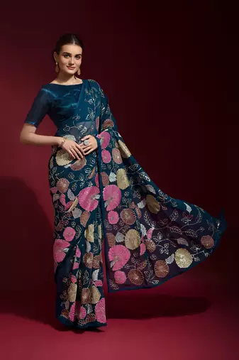 Georgette floral sequence work saree