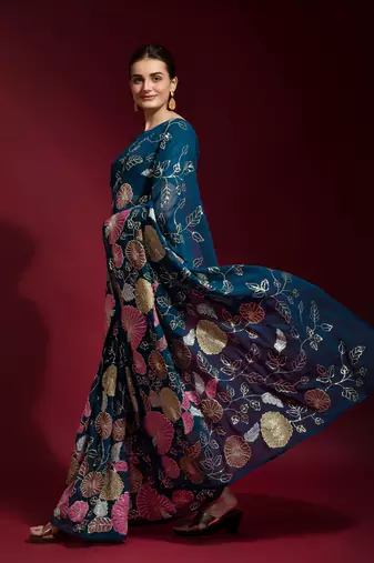 Georgette floral sequence work saree