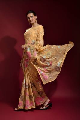 Georgette floral sequence work saree 2
