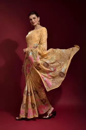 Georgette floral sequence work saree
