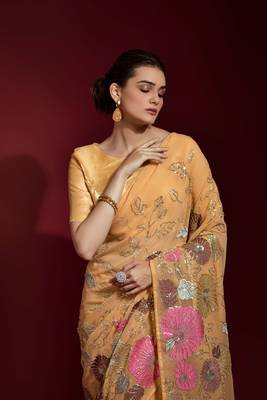 Georgette floral sequence work saree 4