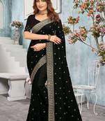 Black Heavy Zari Embroidery Work Vichitra Silk Saree 