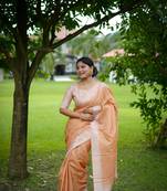 Orange Arita checks threads weaving tussar silk border & pallu saree with Blouse
