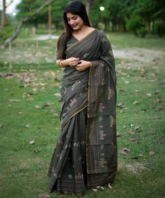 Tissue Treditionl stylish Border butti tussle saree with Blouse  1