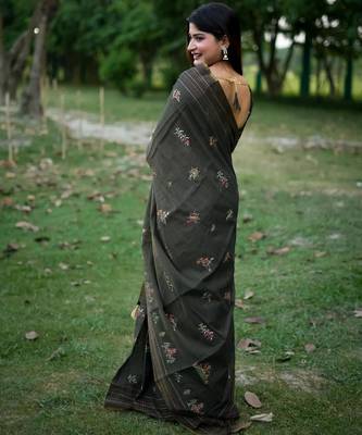 Tissue Treditionl stylish Border butti tussle saree with Blouse  2