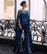 Blue Embroidered Tafeta three Piece Co Ord Set