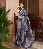Jaal banarasi silk navy blue woven contemporary saree