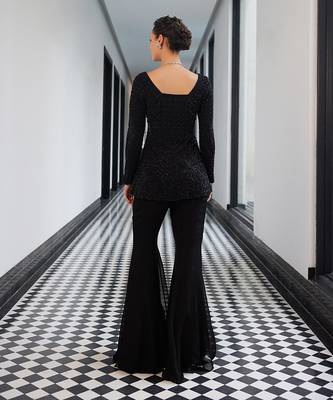 Tone on tone checks and paisley full sleeves peplum kurta with plain sharaa pants 3