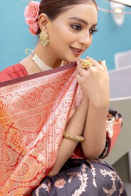 Black Benarasi Semi Satin Silk Saree,Blouse-not As Per Image  3
