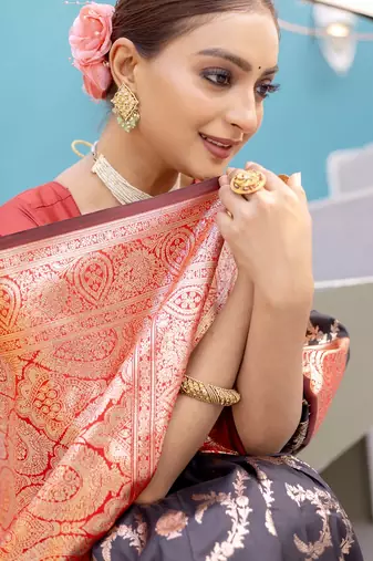 Black Benarasi Semi Satin Silk Saree,Blouse-not As Per Image 