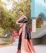 Black Benarasi Semi Satin Silk Saree,Blouse-not As Per Image 