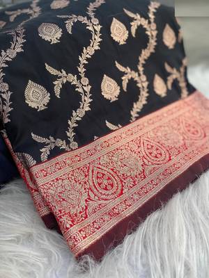 Black Benarasi Semi Satin Silk Saree,Blouse-not As Per Image  6