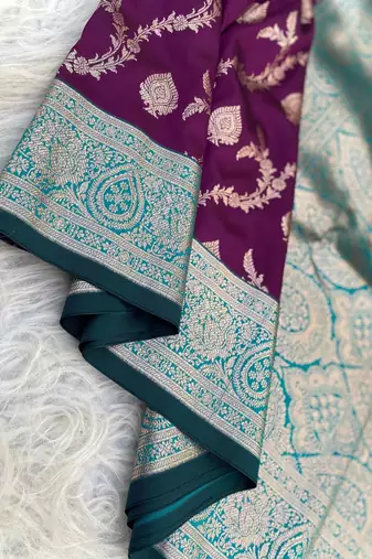 Purple Benarasi Semi Satin Silk Saree,Blouse-not As Per Image 