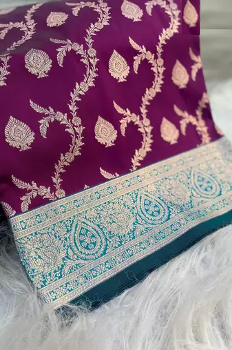 Purple Benarasi Semi Satin Silk Saree,Blouse-not As Per Image 
