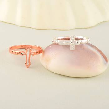 brass silver & rose gold cross finger ring combo 2