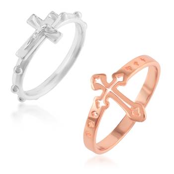 brass silver & rose gold cross finger ring combo 1