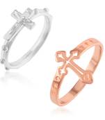 brass silver & rose gold cross finger ring combo