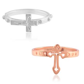 brass silver & rose gold cross finger ring combo 3