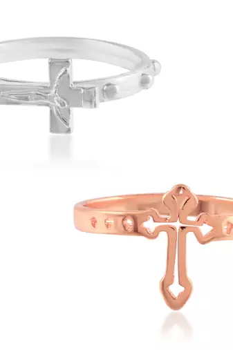 brass silver & rose gold cross finger ring combo