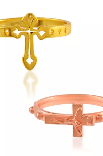 Memoir brass christian cross finger rings combo