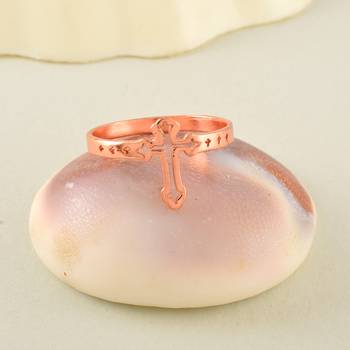 Dzine Trendz Brass Crucifix Ring - Rose Gold Finish, Traditional Design, Gold Plated 1