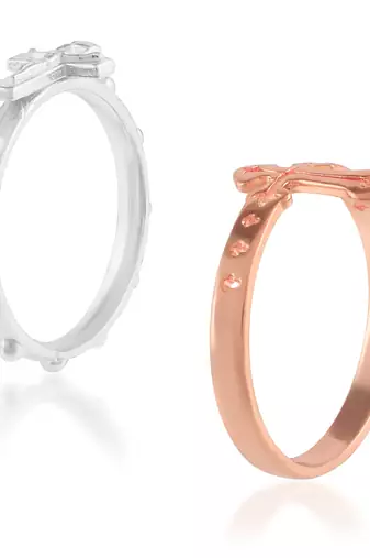 brass silver & rose gold cross finger ring combo