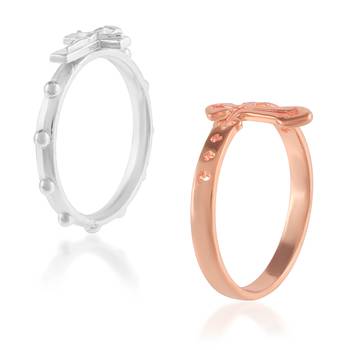 brass silver & rose gold cross finger ring combo 5