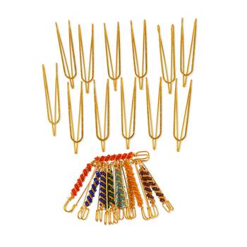 Memoir brass gold and multi colour saree pin combo 1
