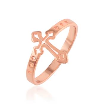 Dzine Trendz Brass Crucifix Ring - Rose Gold Finish, Traditional Design, Gold Plated 2