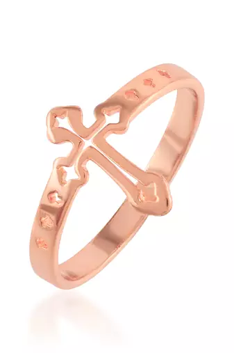 Dzine Trendz Brass Crucifix Ring - Rose Gold Finish, Traditional Design, Gold Plated