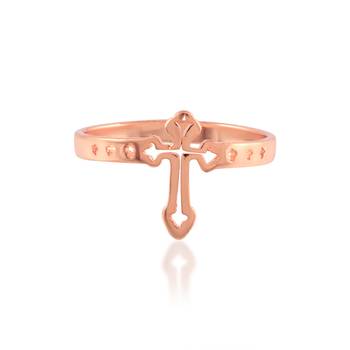 Dzine Trendz Brass Crucifix Ring - Rose Gold Finish, Traditional Design, Gold Plated 3