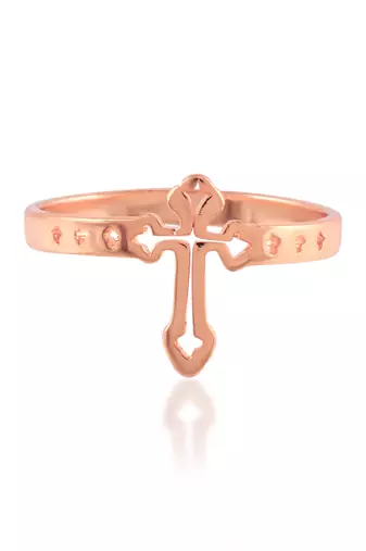 Dzine Trendz Brass Crucifix Ring - Rose Gold Finish, Traditional Design, Gold Plated