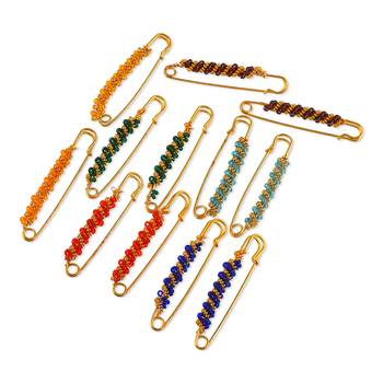 Memoir brass gold and multi colour saree pin combo 5