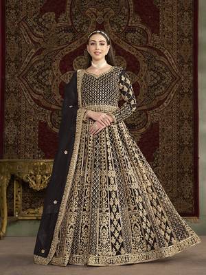Embroidered net black floor length gown 1