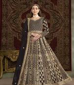 Embroidered net black floor length gown