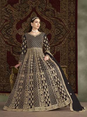 Embroidered net black floor length gown 2