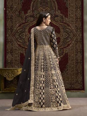 Embroidered net black floor length gown 3